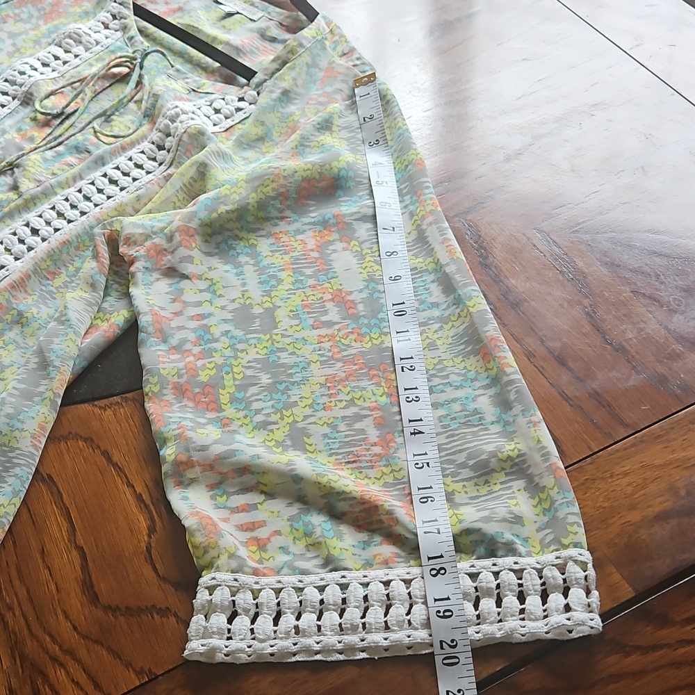 Daniel Rainn Sheer Abstract Print Peasant Boho Tunic Coverup Top 1X - Picture 12 of 14